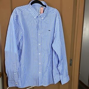 Vineyard Vines Men's Blue and White Gingham Shirt